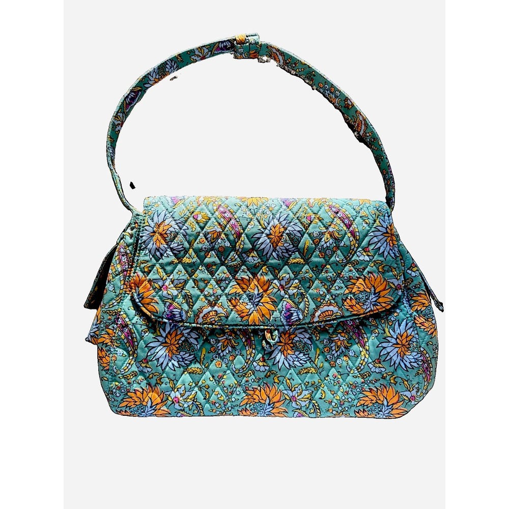 VTG Vera Bradley Rothvale Shoulder Bag Gemstone Paisley Sage Green Quilted